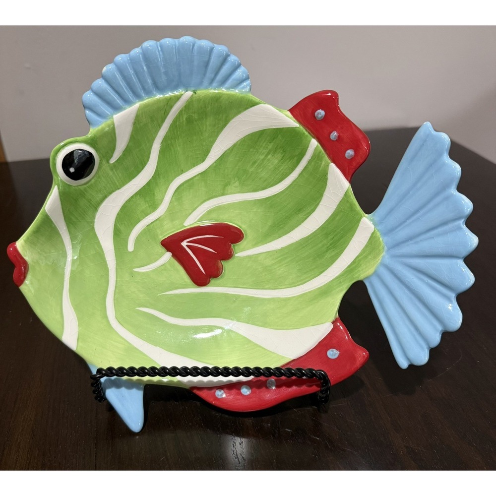 Bella Casa by Ganz Fish Shaped 10"x 8.75" Serving Plate Dish Fun Vibrant Decor
